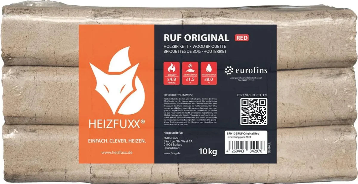 HEIZFUXX RUF Original Red Hartholzbriketts 960 kg (96 x 10 kg)
