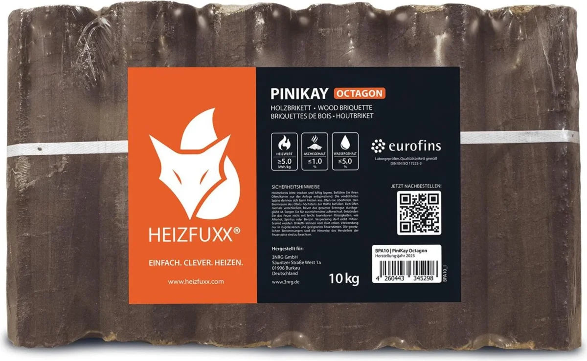 HEIZFUXX PiniKay Octagon Hartholzbriketts 960 kg (96 x 10 kg)