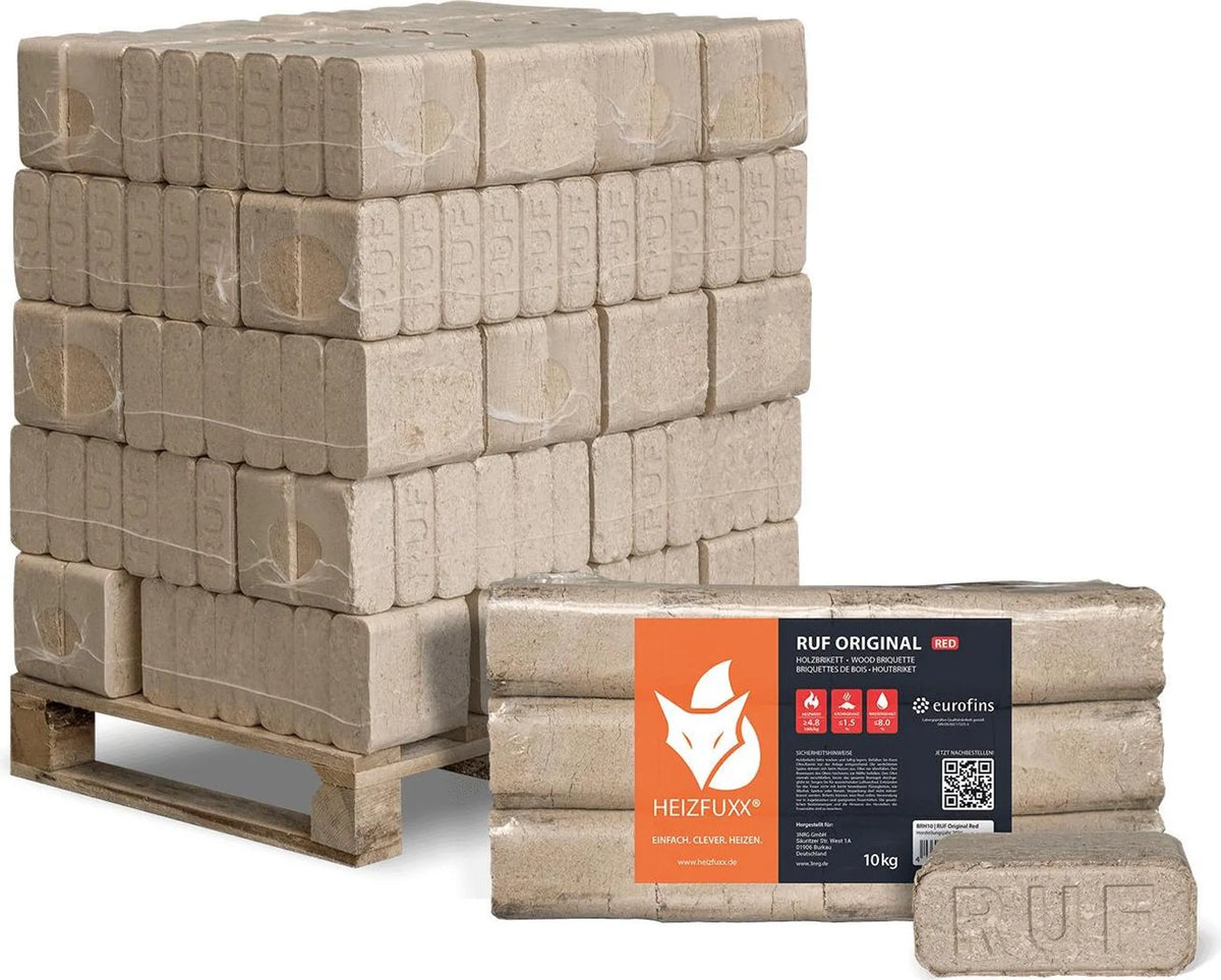 Heizfuxx RUF Original Red Holzbriketts – 300 kg Palette (30 x 10 kg)