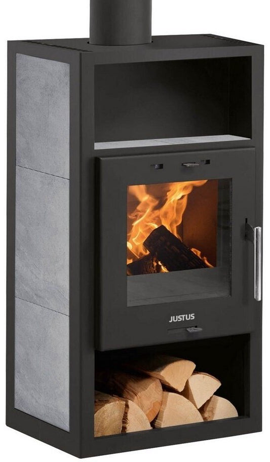 Justus Texas V 6 kW Stahl Schwarz/Keramik Grau – Eleganter Kaminofen mit Dauerbrandfunktion