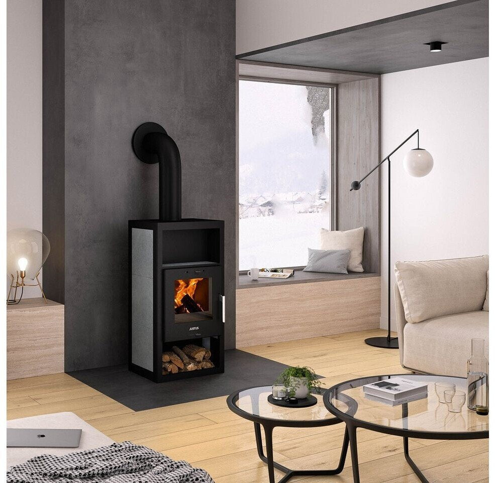 Justus Texas V 6 kW Stahl Schwarz/Keramik Grau – Eleganter Kaminofen mit Dauerbrandfunktion